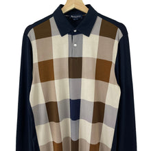 Load image into Gallery viewer, Aquascutum Navy / Block Check Long Sleeved Polo - Small (S) PTP 21.5"