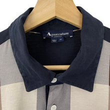 Load image into Gallery viewer, Aquascutum Navy / Block Check Long Sleeved Polo - Medium (M) PTP 22"