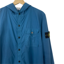 Load image into Gallery viewer, Stone Island Blue Button Up Hooded Overshirt - Medium (M) PTP 21.75"