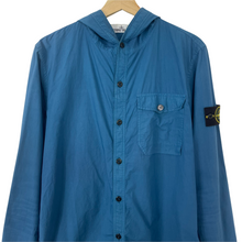Load image into Gallery viewer, Stone Island Blue Button Up Hooded Overshirt - Medium (M) PTP 21.75"