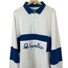 Load image into Gallery viewer, Benetton White / Blue Long Sleeved Rugby Shirt - Double Extra Large (XXL) PTP 25"