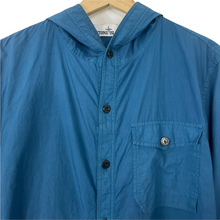 Load image into Gallery viewer, Stone Island Blue Button Up Hooded Overshirt - Medium (M) PTP 21.75"