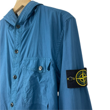 Load image into Gallery viewer, Stone Island Blue Button Up Hooded Overshirt - Medium (M) PTP 21.75"