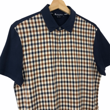 Load image into Gallery viewer, Aquascutum Navy / Check Short Sleeved Polo - Small (S) PTP 19.5"