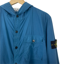 Load image into Gallery viewer, Stone Island Blue Button Up Hooded Overshirt - Medium (M) PTP 21.75"