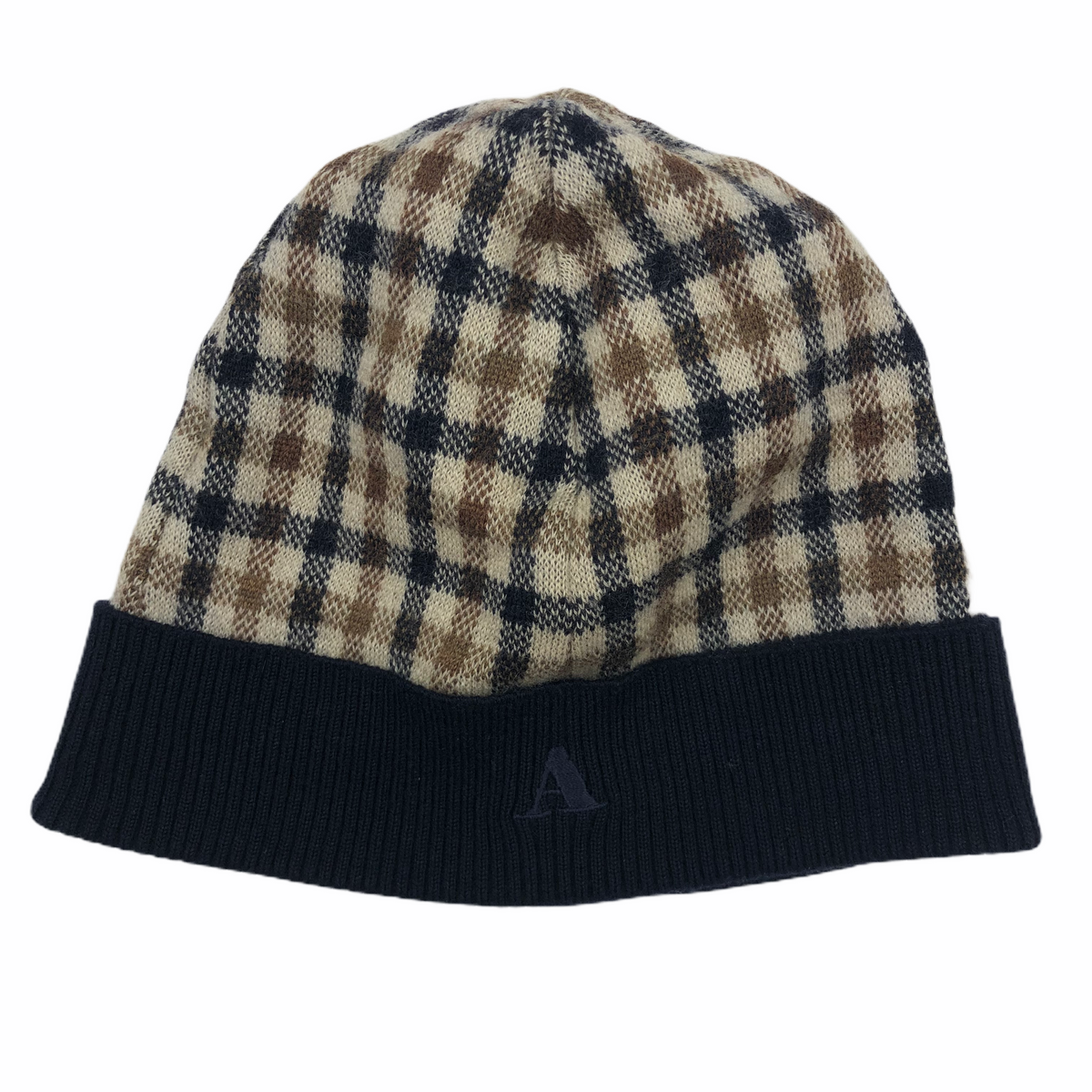 Aquascutum Check Navy Beanie Hat Medium M