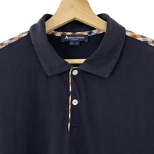 Load image into Gallery viewer, Aquascutum Navy / House Check Short Sleeved Polo - Large (L) PTP 21.5"