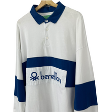 Load image into Gallery viewer, Benetton White / Blue Long Sleeved Rugby Shirt - Double Extra Large (XXL) PTP 25"