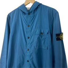 Load image into Gallery viewer, Stone Island Blue Button Up Hooded Overshirt - Medium (M) PTP 21.75"