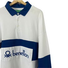 Load image into Gallery viewer, Benetton White / Blue Long Sleeved Rugby Shirt - Double Extra Large (XXL) PTP 25"