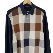 Load image into Gallery viewer, Aquascutum Navy / Block Check Long Sleeved Polo - Medium (M) PTP 22"