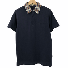 Load image into Gallery viewer, Aquascutum Navy / Check Collar Short Sleeved Polo - Medium (M) PTP 18.75"