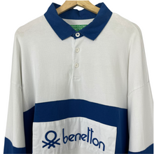 Load image into Gallery viewer, Benetton White / Blue Long Sleeved Rugby Shirt - Double Extra Large (XXL) PTP 25"