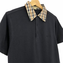 Load image into Gallery viewer, Aquascutum Navy / Check Collar Short Sleeved Polo - Medium (M) PTP 18.75"