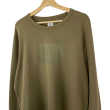 Load image into Gallery viewer, C.P Company Khaki Green Crew Neck Logo Sweater - Extra Large (XL) PTP 23"