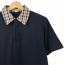 Load image into Gallery viewer, Aquascutum Navy / Check Collar Short Sleeved Polo - Medium (M) PTP 18.75"