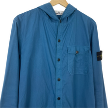Load image into Gallery viewer, Stone Island Blue Button Up Hooded Overshirt - Medium (M) PTP 21.75"