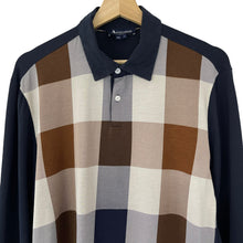 Load image into Gallery viewer, Aquascutum Navy / Block Check Long Sleeved Polo - Medium (M) PTP 22"