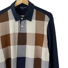 Load image into Gallery viewer, Aquascutum Navy / Block Check Long Sleeved Polo - Medium (M) PTP 22"