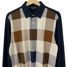 Load image into Gallery viewer, Aquascutum Navy / Block Check Long Sleeved Polo - Small (S) PTP 21.5"