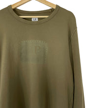Load image into Gallery viewer, C.P Company Khaki Green Crew Neck Logo Sweater - Extra Large (XL) PTP 23"