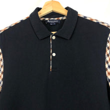 Load image into Gallery viewer, Aquascutum Navy / Check Short Sleeved Polo - Medium (M) PTP 20.25"