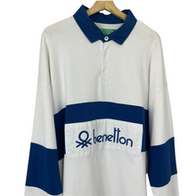 Load image into Gallery viewer, Benetton White / Blue Long Sleeved Rugby Shirt - Double Extra Large (XXL) PTP 25"
