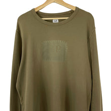 Load image into Gallery viewer, C.P Company Khaki Green Crew Neck Logo Sweater - Extra Large (XL) PTP 23"