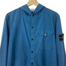 Load image into Gallery viewer, Stone Island Blue Button Up Hooded Overshirt - Medium (M) PTP 21.75"