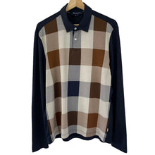 Load image into Gallery viewer, Aquascutum Navy / Block Check Long Sleeved Polo - Medium (M) PTP 22"