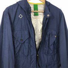 Load image into Gallery viewer, Ma.Strum Blue Multi Pocket Hooded Sniper Jacket - Medium (M) PTP 22"