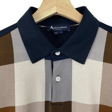 Load image into Gallery viewer, Aquascutum Navy / Block Check Long Sleeved Polo - Small (S) PTP 21.5"