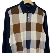 Load image into Gallery viewer, Aquascutum Navy / Block Check Long Sleeved Polo - Small (S) PTP 21.5"