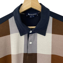 Load image into Gallery viewer, Aquascutum Navy / Block Check Long Sleeved Polo - Medium (M) PTP 22"