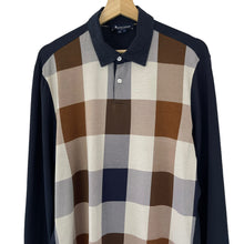 Load image into Gallery viewer, Aquascutum Navy / Block Check Long Sleeved Polo - Medium (M) PTP 22"