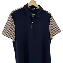 Load image into Gallery viewer, Aquascutum Navy / House Check Short Sleeved Polo - Large (L) PTP 21.5"