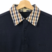 Load image into Gallery viewer, Aquascutum Navy / Check Collar Short Sleeved Polo - Medium (M) PTP 18.75"