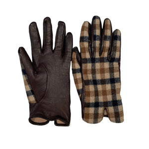 Aquascutum House Check Brown Leather Gloves - Small (S)