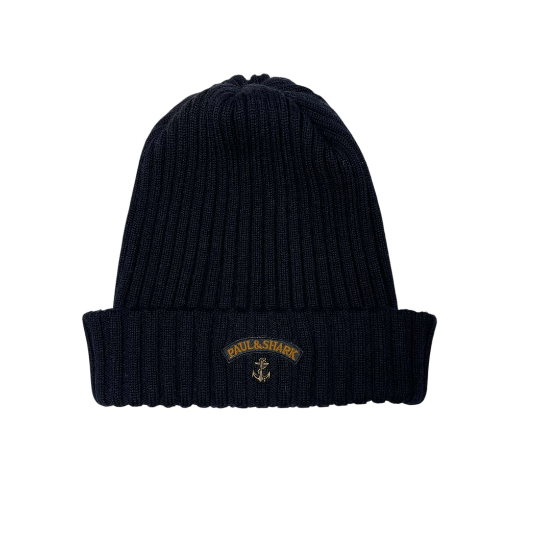 Paul and Shark Bretagne Navy 100% Wool Ribbed Beanie Hat - One Size Fits All