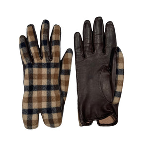 Aquascutum House Check Brown Leather Gloves - Small (S)