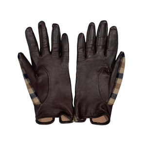 Aquascutum House Check Brown Leather Gloves - Small (S)