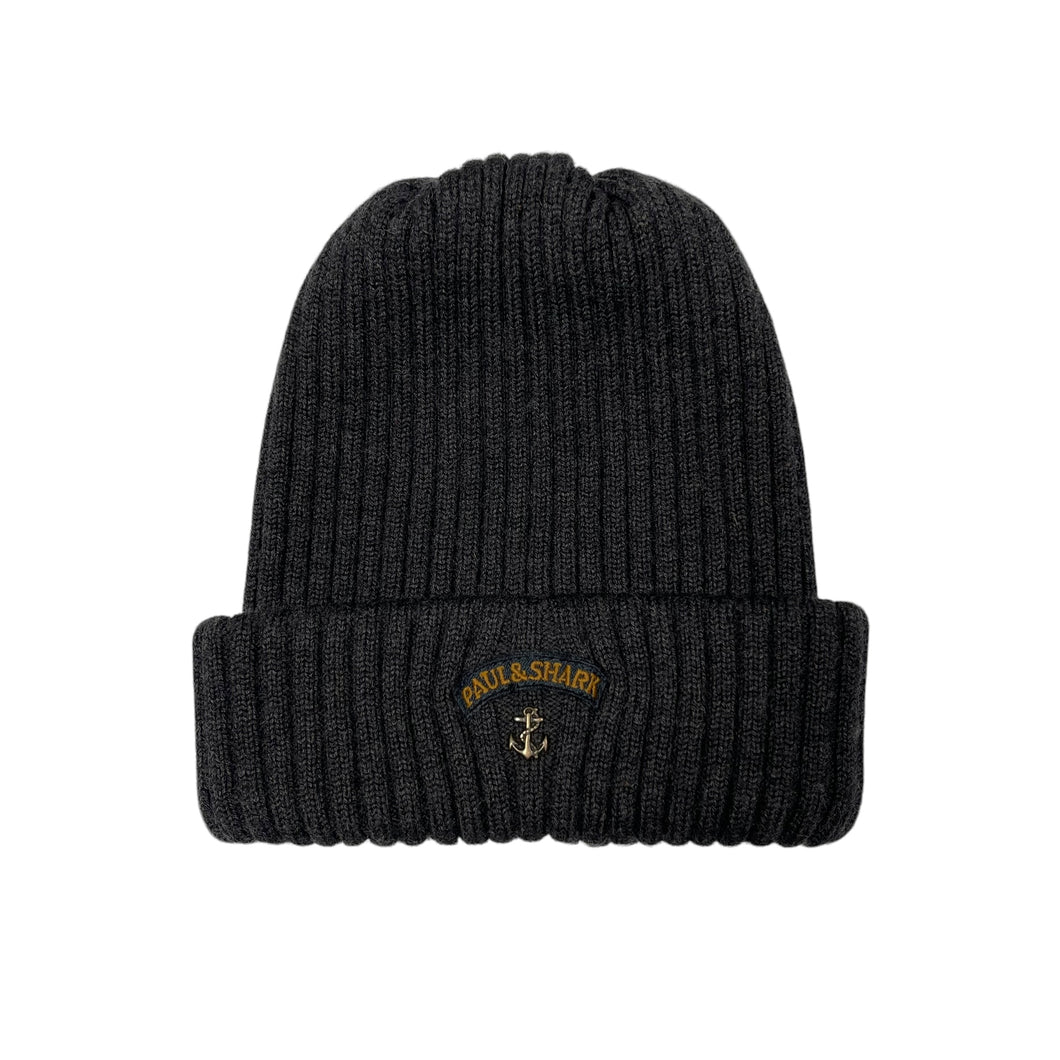 Paul and Shark Bretagne Grey 100% Wool Ribbed Beanie Hat - One Size Fits All