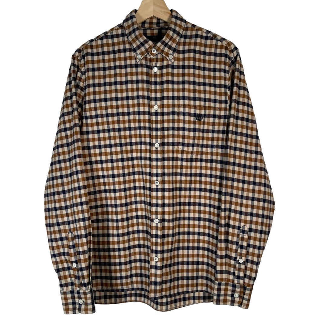Aquascutum House Check Flannel Long Sleeved Shirt - Medium (M) PTP 20.75