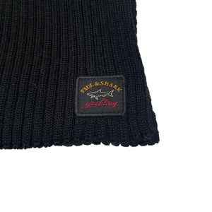 Paul and Shark Black Ribbed Logo Patch Scarf - One Size Fits All