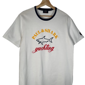 Paul and Shark White Short Sleeved Logo T-Shirt - Medium (M) PTP 19.5"