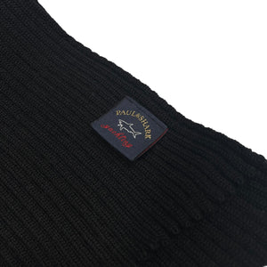 Paul and Shark Black Ribbed Logo Patch Scarf - One Size Fits All