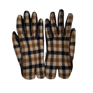 Aquascutum House Check Brown Leather Gloves - Small (S)