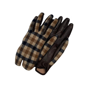 Aquascutum House Check Brown Leather Gloves - Small (S)