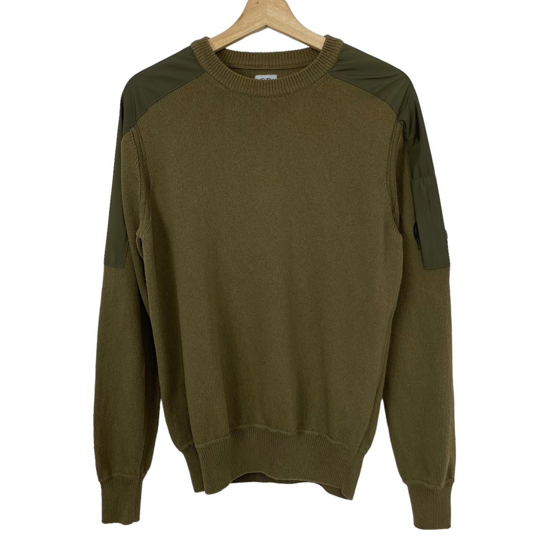 C.P Company Khaki Crew Neck Lens Sweater - Medium (M) PTP 20.25