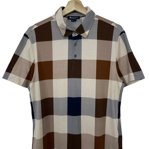 Aquascutum Block Check Short Sleeved Polo - Large (L) PTP 20.25"